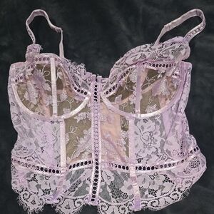 Lavender Lace Bra with Sheer Floral Design and Adjustable Straps